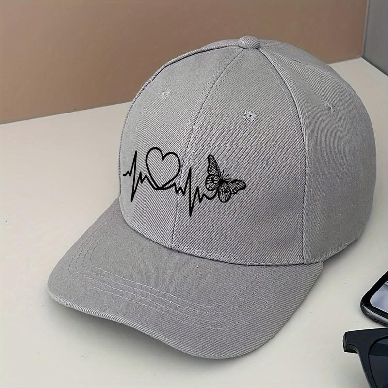Washed Soft Cotton Baseball Cap With Butterfly Print - Adjustable Hat Women Men Unisex