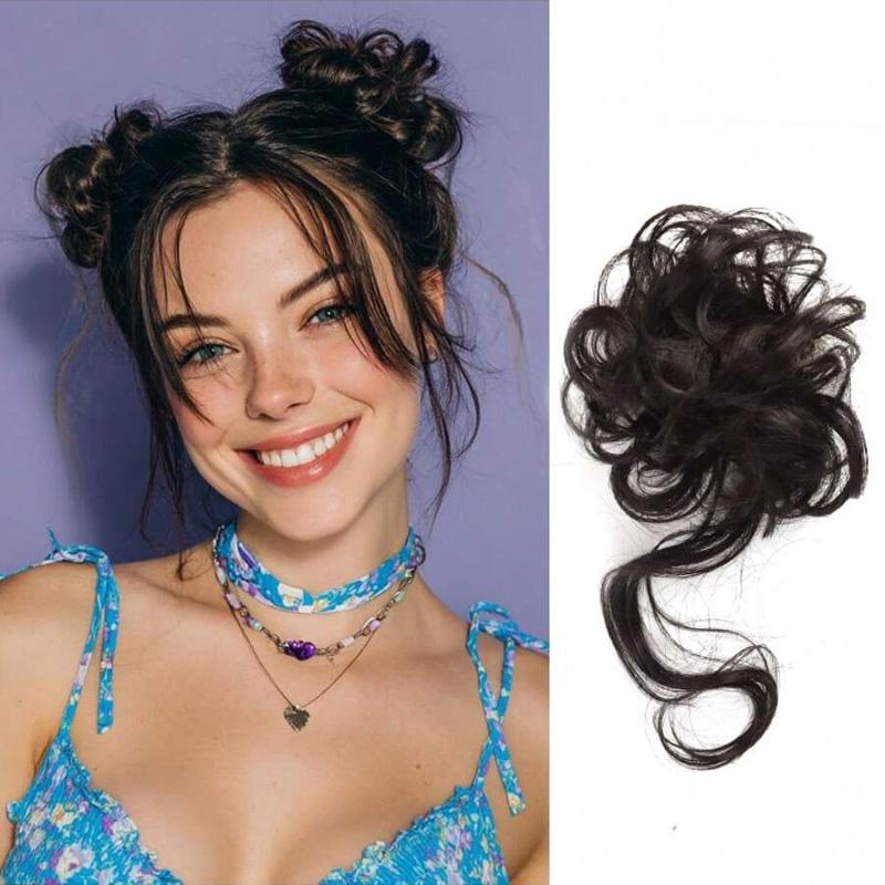 

Мини-растрепанные волосы, пучок, волнистые вьющиеся резинки для волос, синтетический шиньон, хвост, накладные волосы, густые накладные волосы для женщин, черные, коричневые 1PC