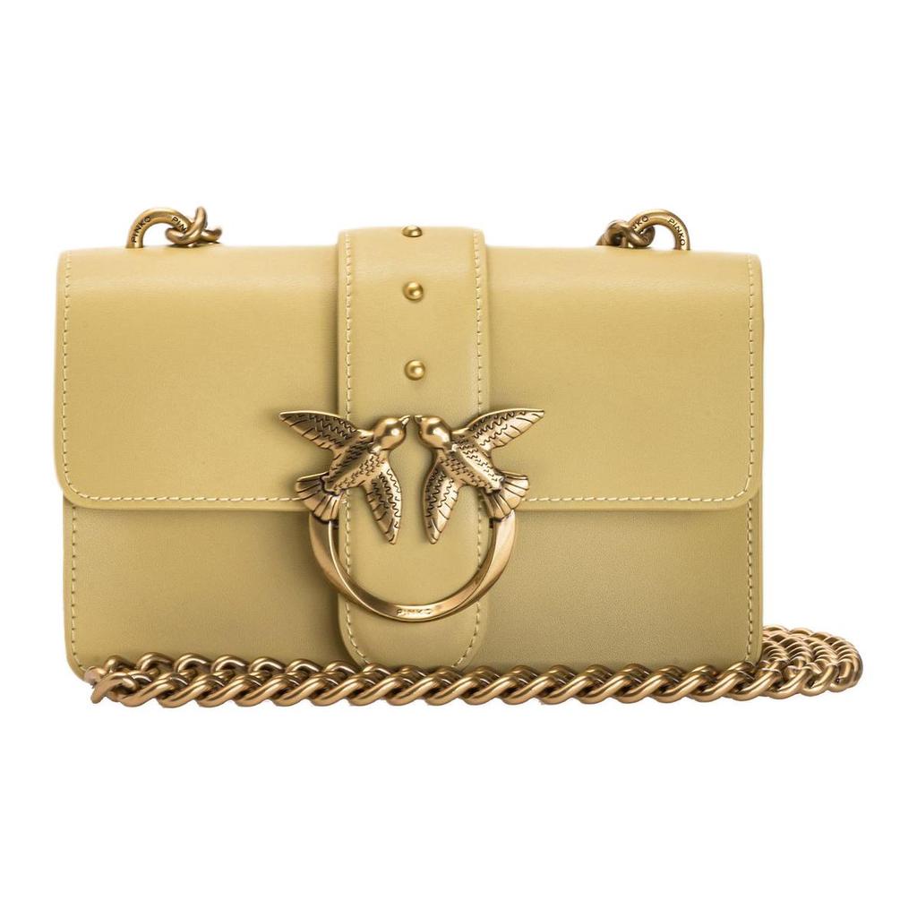 New PINKO SIMPLY Grain Leather Swallow Bag, Chain Bag, Crossbody Bag, Shoulder Bag Mini Women's Beige Yellow 1P22JJ-Y7SP-C38Q
