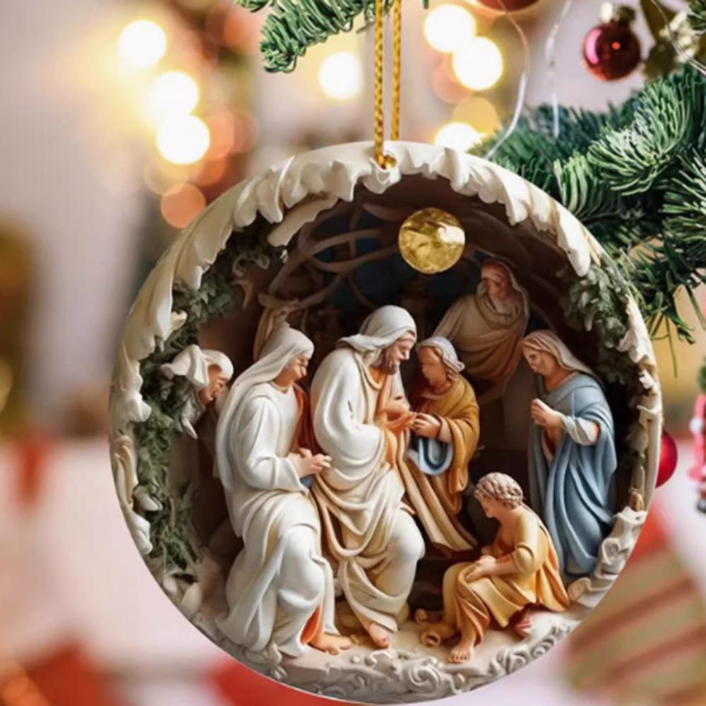 Religious Art 2D Flat Jesus Birth Pendant Relief Effect Sign Ornaments Nativity Scene Decoration Acrylic Christmas Ideal Decor