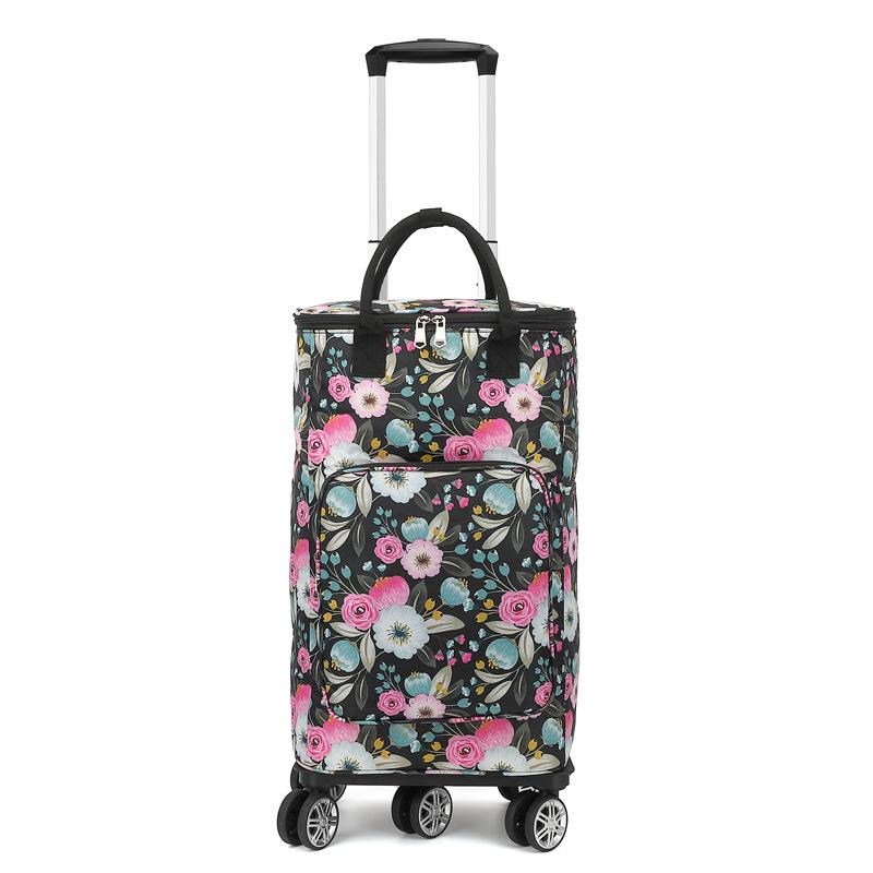 Portable Small Trolley Cart with Universal Wheels and Insulated Shopping Bag