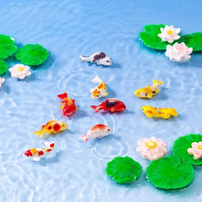 Mini-Harz-Koi-Fisch-Figuren Lebendige Mehrfarbige Lotus-Ornamente Korrosionsbeständig für Aquarium-Fischbecken Bonsai-Landschaftsgestaltung Dekor