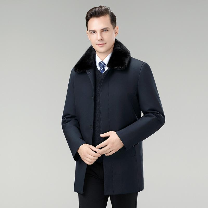 Men's Mink Fur Collar Down Jacket with Detachable Liner, White Duck Down, Autumn/Winter 2025, Middle-Aged Dad Cold Protection Coat.