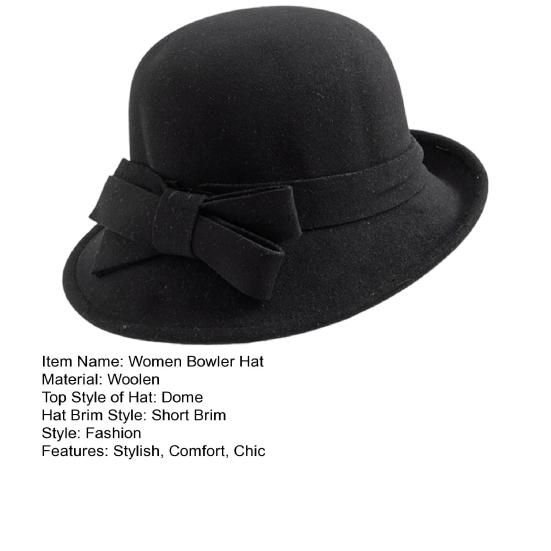 Ladies Wool Felt Bucket Hat Vintage Cloche Fedora Hat Female Bowler Hat with Bow Winter Wedding Church Jazz Cap