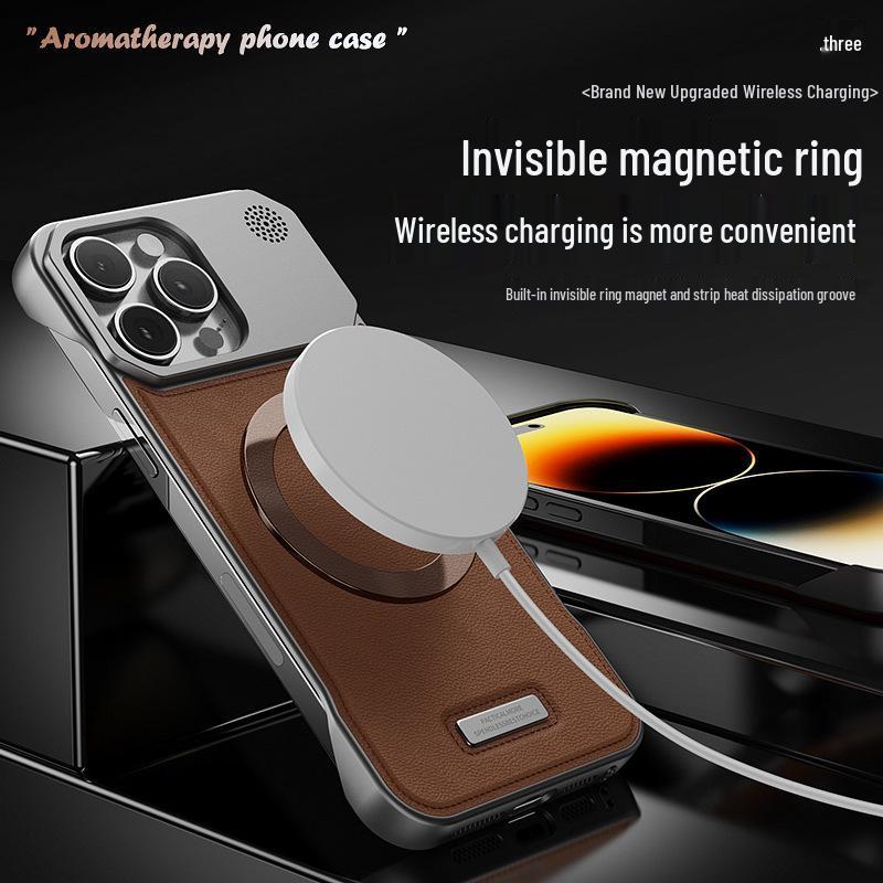 Leather Aroma Magnetic Case for iPhone 17 Pro Max with Metal Paint Borderless Design