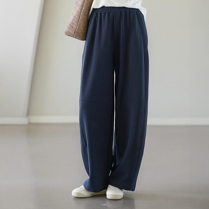 

Johnature Women Vintage Straight Pants Spring Solid Color Chinese Style Trousers Terry Female Elastic Waist Loose Pants M темно-синий