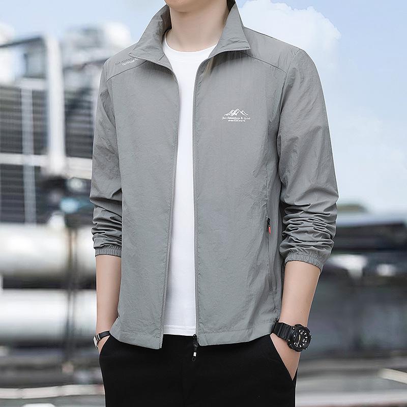 Men's Summer Stand-up Collar Loose Fit Casual Outdoor Windbreaker - Breathable, Hoodless Skin Coat