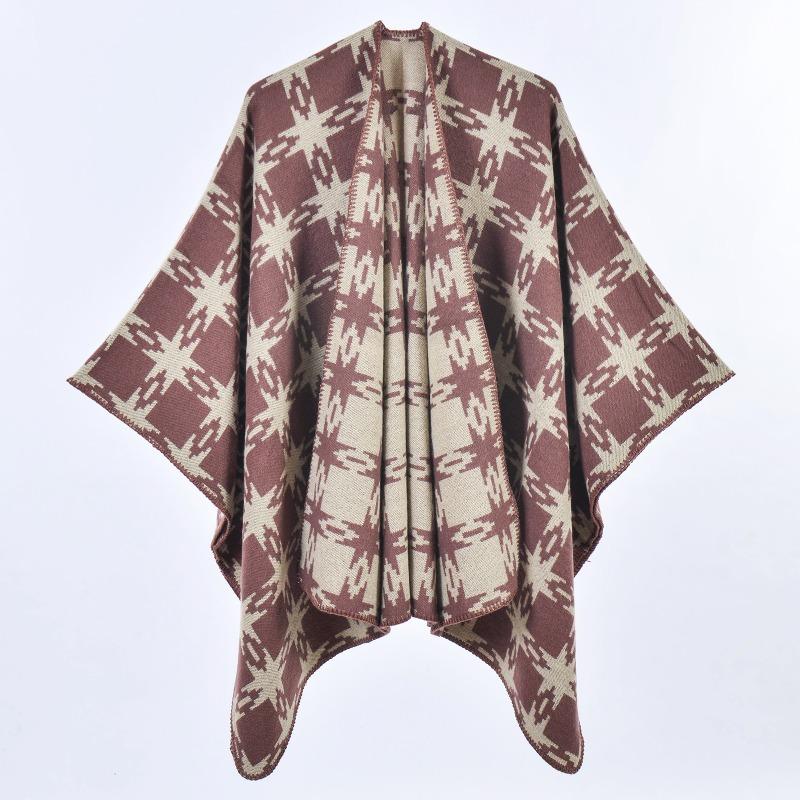 New Imitation Cashmere Women's Shawl Warm Split Cape Travel Four Seasons Double-sided Outer Scarf Cape