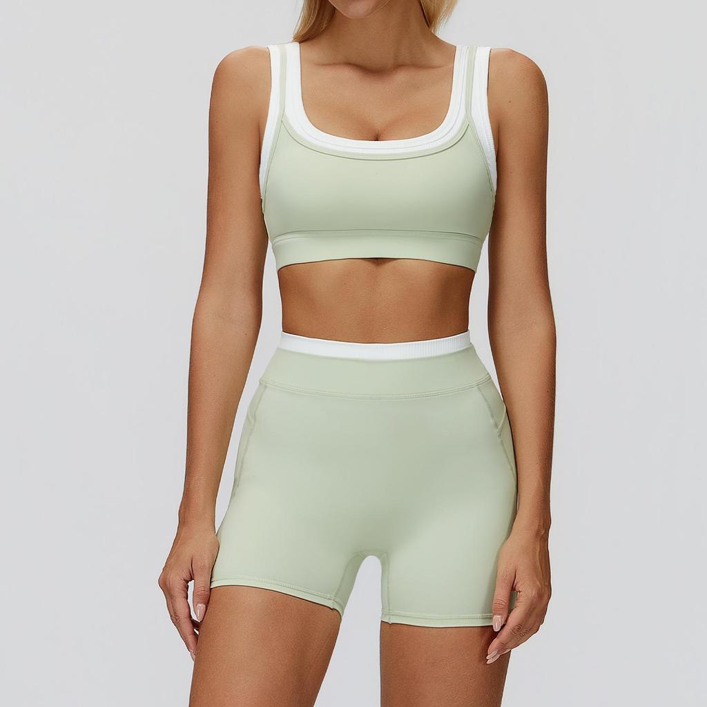 Completo da Yoga da Donna Transfrontaliero: Color Block Nude Feel, Vita Alta Costolata, Abbigliamento Sportivo Fitness Versatile