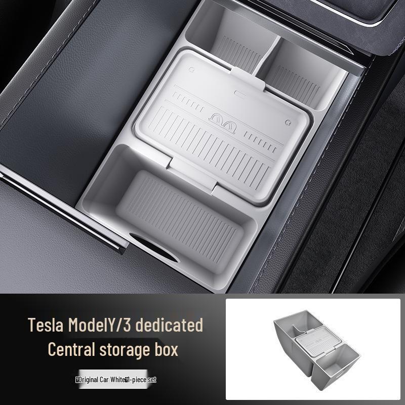 Compatible Tesla Central Console Silicone Storage Box: Original Color, Convenient Lower Console Storage Solution.