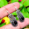 Natural Black Onyx Gemstone Handmade 925 Sterling Silver Earring 1.77" L7l69
