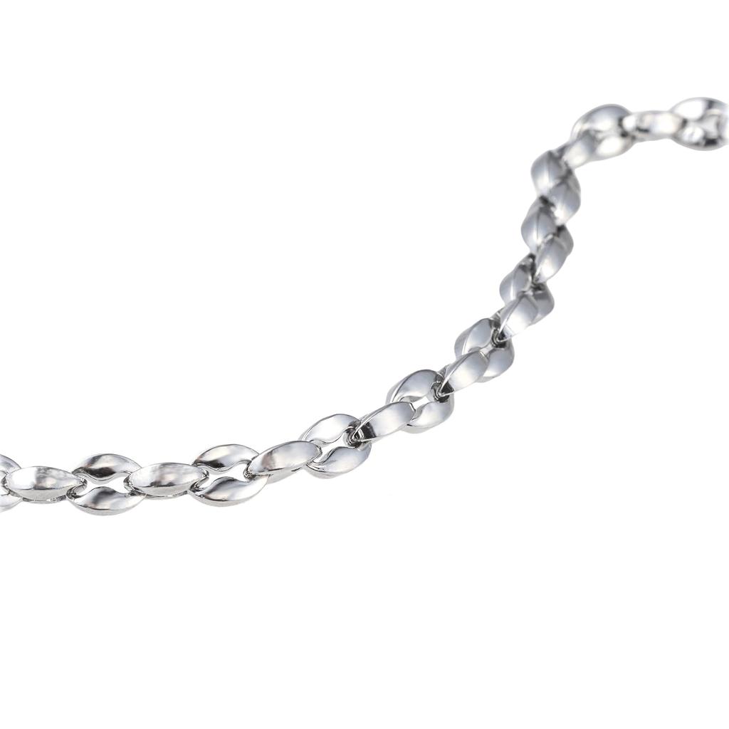 [Cisst Liber] Men's Stainless Steel Necklace, Simple Design, Azuki Chain with Coffee Bean Design, Thick Oval Shape, Silver, 5mm, 60cm, Gift, Present