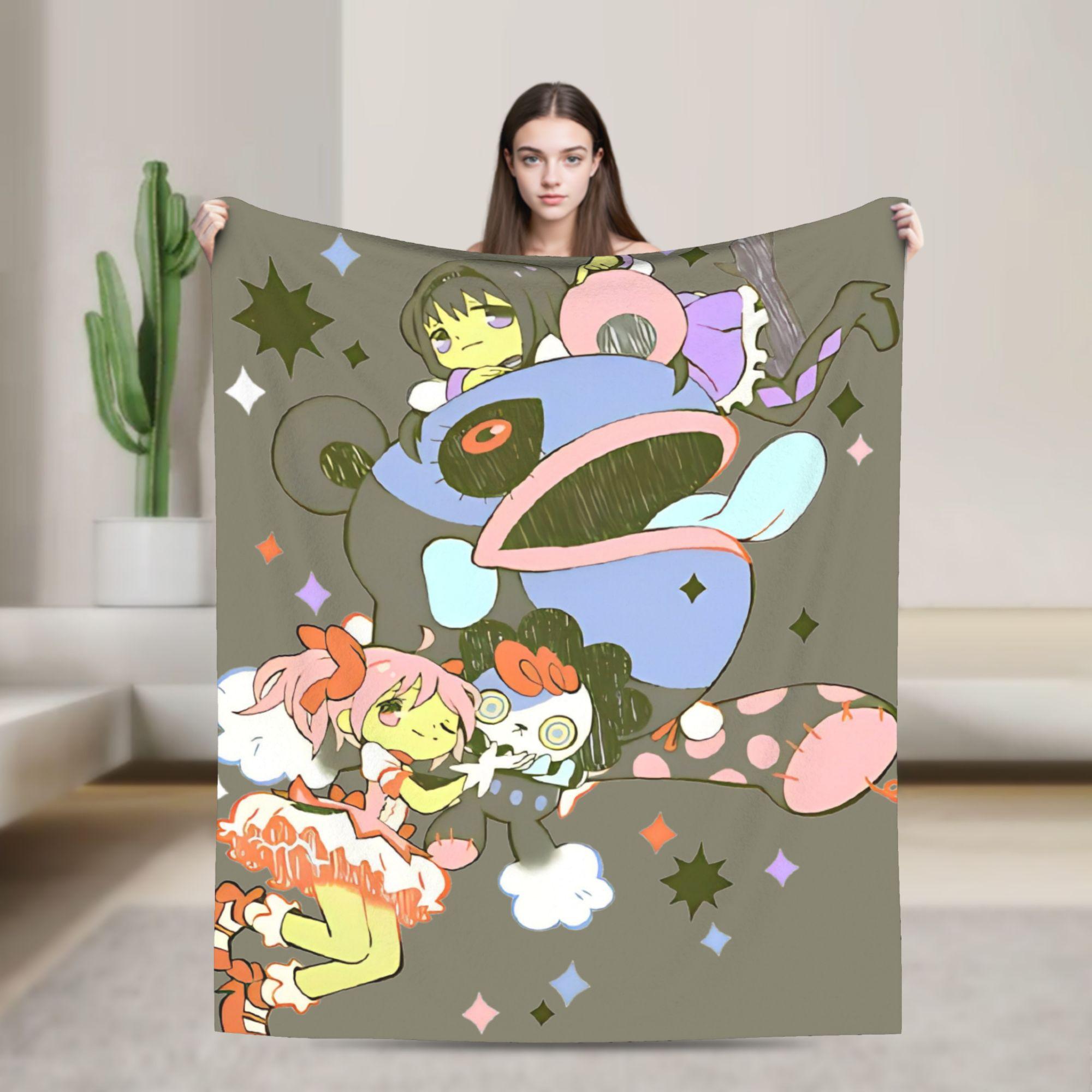 

Puella Magi Madoka Magica and Homura Blankets Kyubey Anime Flannel Vintage Warm Throw Blanket for Home Restaurant Winter 200x150cm 80x60in