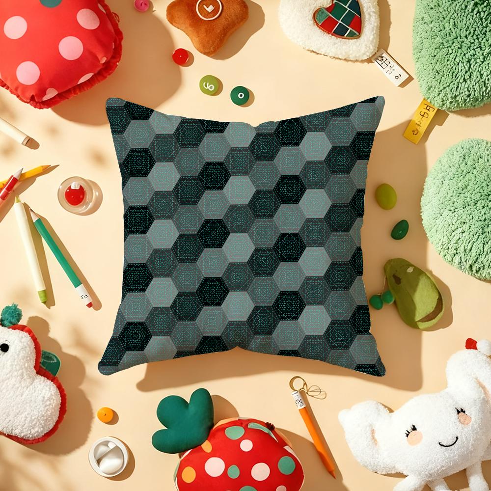 Hexagon Marble Pattern Cushion Cover Plush Fabric Soft DoubleSided Printed Sofa Warm Winter Home Gift Pillow Cover