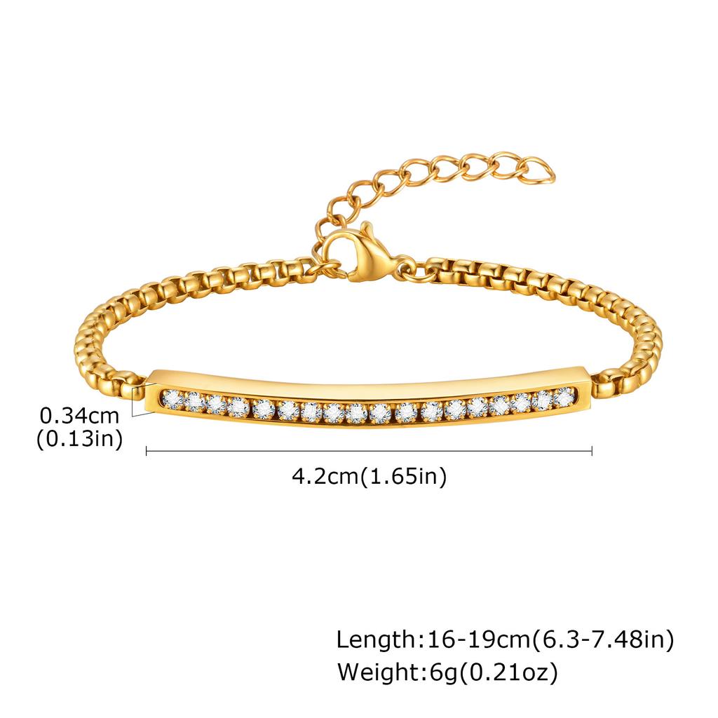 Horizontal Zircon Bracelets for Men Women,Stainless Steel Chain Links Wristband Adjustable,Couple Dainty Jewelry Gifts