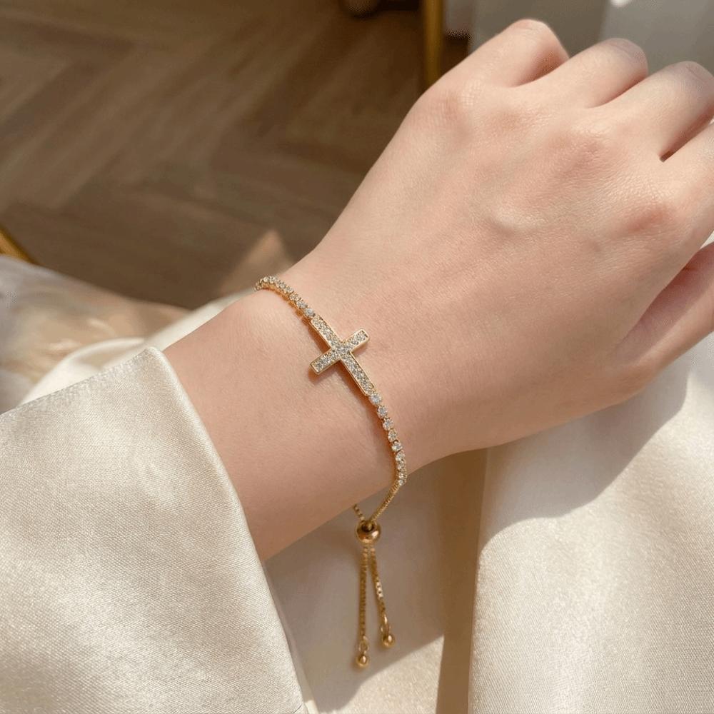 Light Luxury Cross Bracelet Classic Elegant Fine Bangle Zircon Paved Bracelet  Valentine's Day