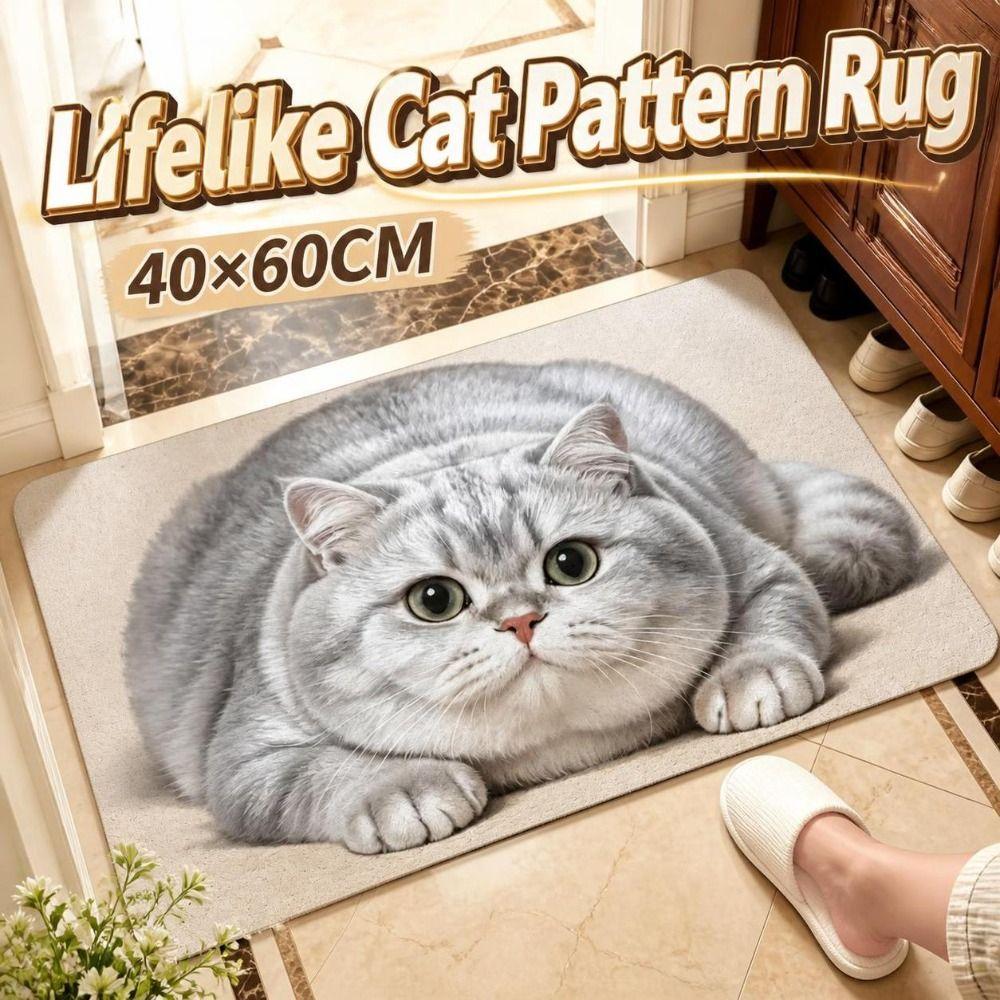 Non-slip Entryway Rug Diatomite Pet Floor Mat Durable Cat Print Doormat  Household