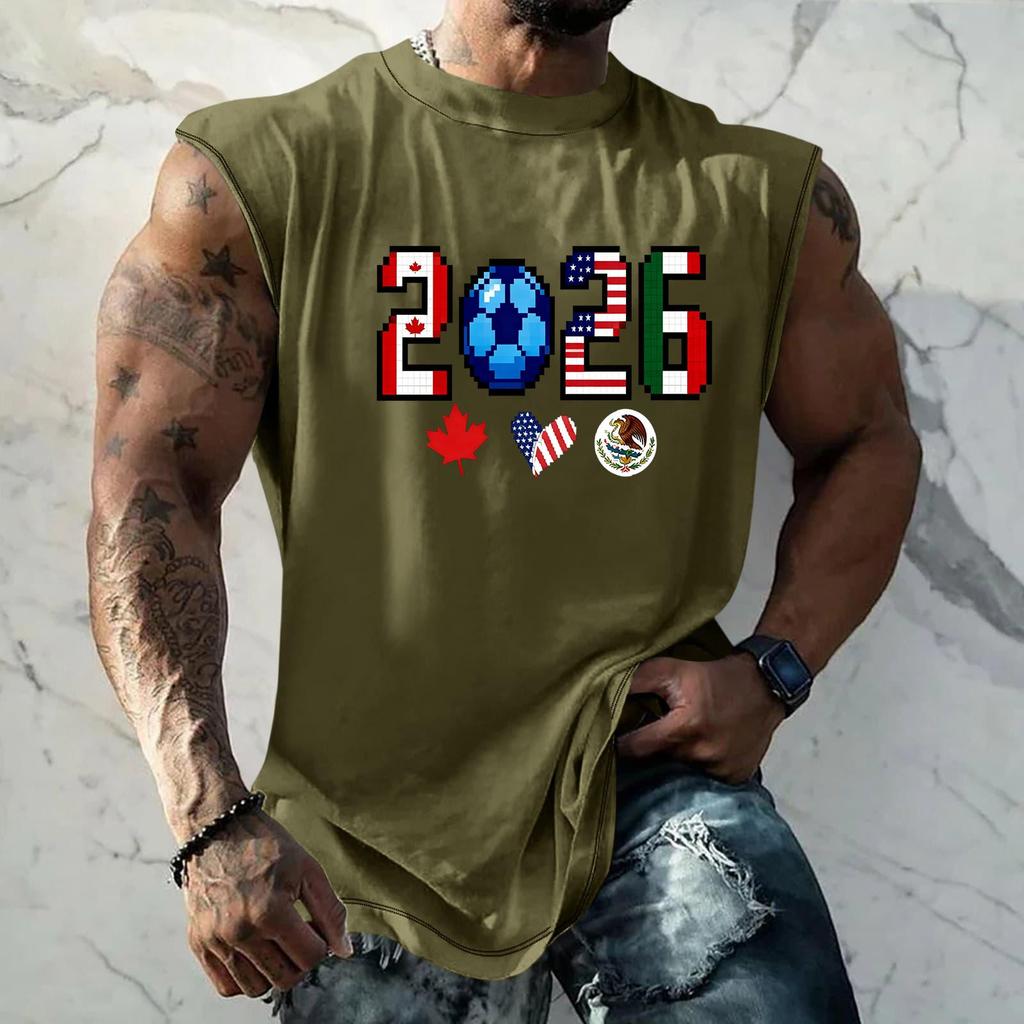 Men's Sleeveless Basic Muscle Tank Top Loose Fit Soccer Themed Graphic Print Summer Casual Athletic Shirt for Daily Wear