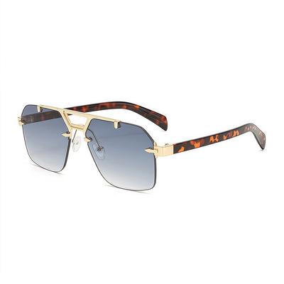 Luxury Retro Leopard Print Gradient Double Bridge Rectangular Women Sunglasses Personality Frameless Design Men Sunglasses UV400
