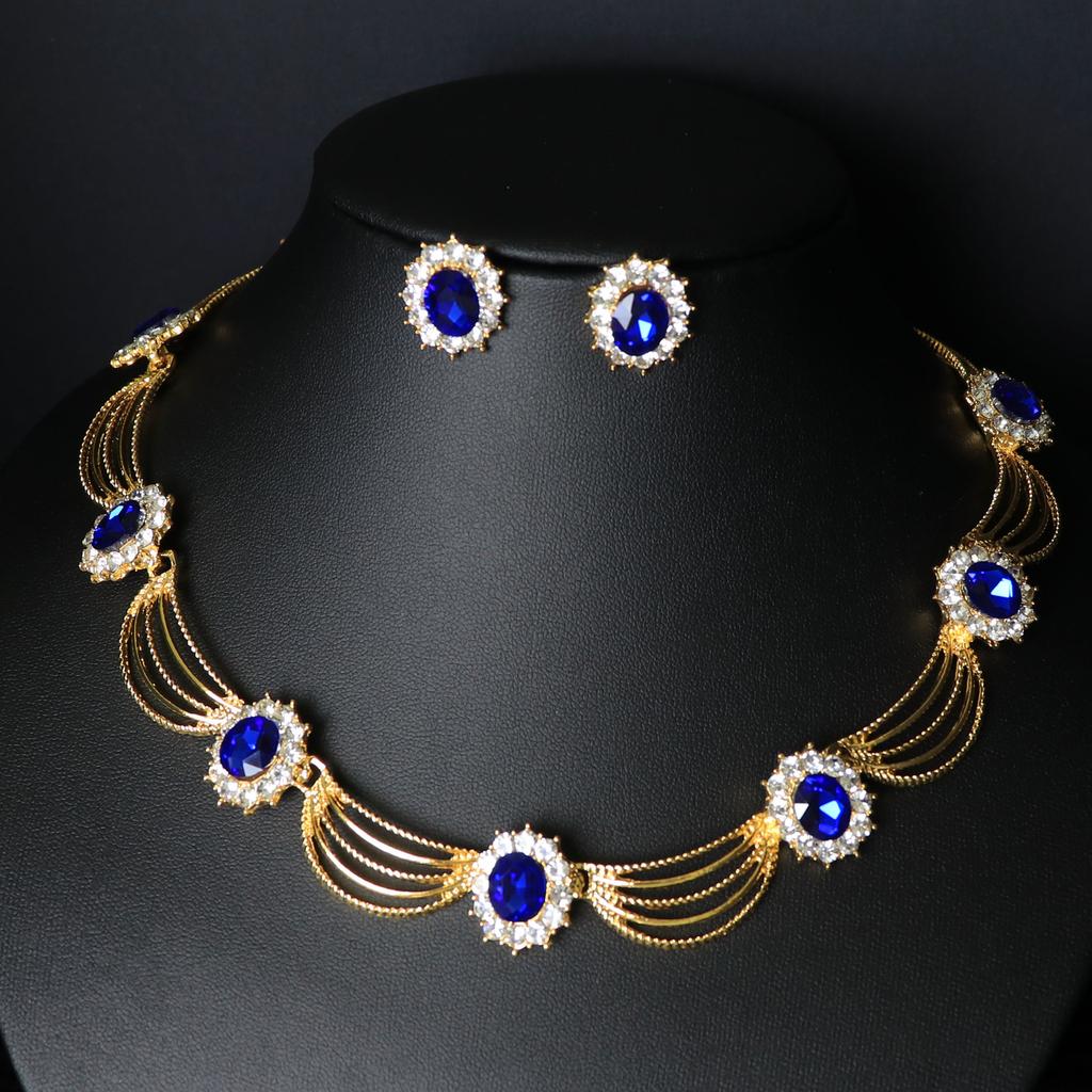 Product Earrings Set Chain 2-Piece Crystal Glass Alloy Dress Accessories Women'S Necklace