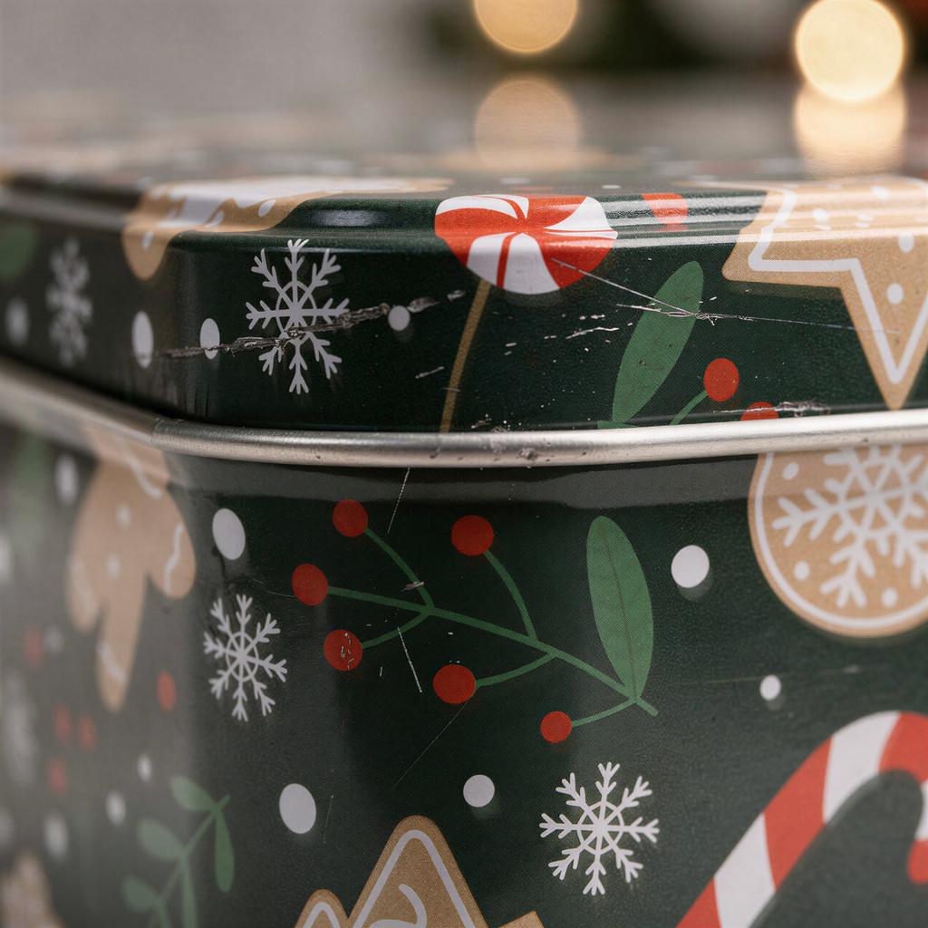 Christmas Tin Box For Cookies, Gingerbread, Sweets, Rods 15X15X7 Cm