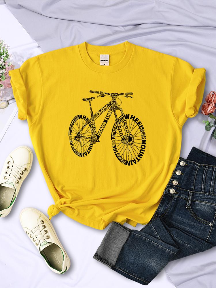Bicycle Made Of Letters T Shirts For Women Summer Breathable Casual Short Sleeve Fashion Street Hip Hop Tops Womans Tee Clothing