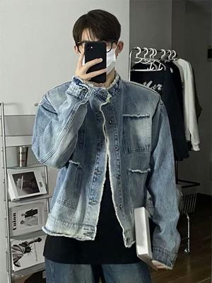 Ji Mao Džínová bunda se stojáčkem pánská korejská bunda s postupnou změnou trendy značková praná ležérní top