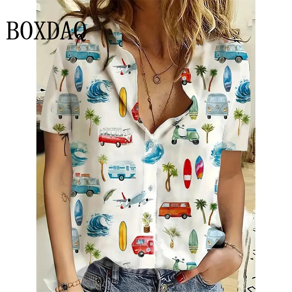 

Elegant Women s Blouses Red Maple Leaf Short Sleeve Lapel Shirts Casual Vintage Button Summer Beach Simple Fashion 3D Print Tops XL
