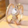 S/set Trendy White Zircon Love Heart Stone Ring Sets For Women Vintage Gold Color Wedding Bands Engagement Jewelry Party Gift