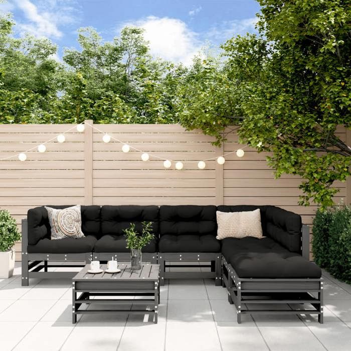 VidaXL Salon de Jardin avec Coussins 7 pcs, Canapés avec Dossier et Accoudoir, Ensemble de Meubles avec Table Basse Patio 3185978