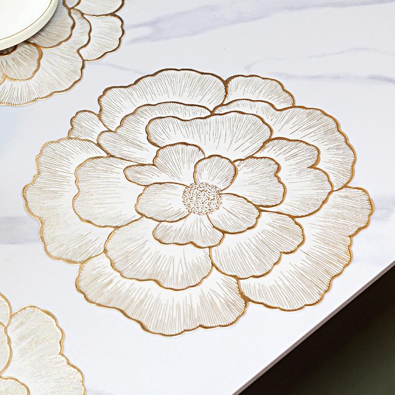 Peony Flower Placemat Nordic Style Gold Color Coaster Decorative Dinning Table Mat Waterproof Non-slip Heat Table Pad Home Decor