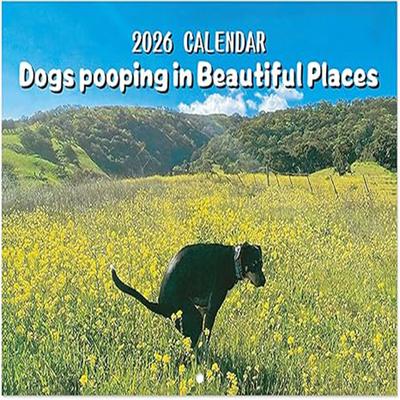 Pooping Dog Calendar 2026 Large Monthly Grid Planning With Important Note Space Funny Gifs For Dogs Lover's Home Decora