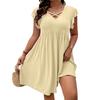 Women’s Short Sleeve V Neck Mini Dress with Ruffle Sleeves and Crisscross Front Casual Loose Fit