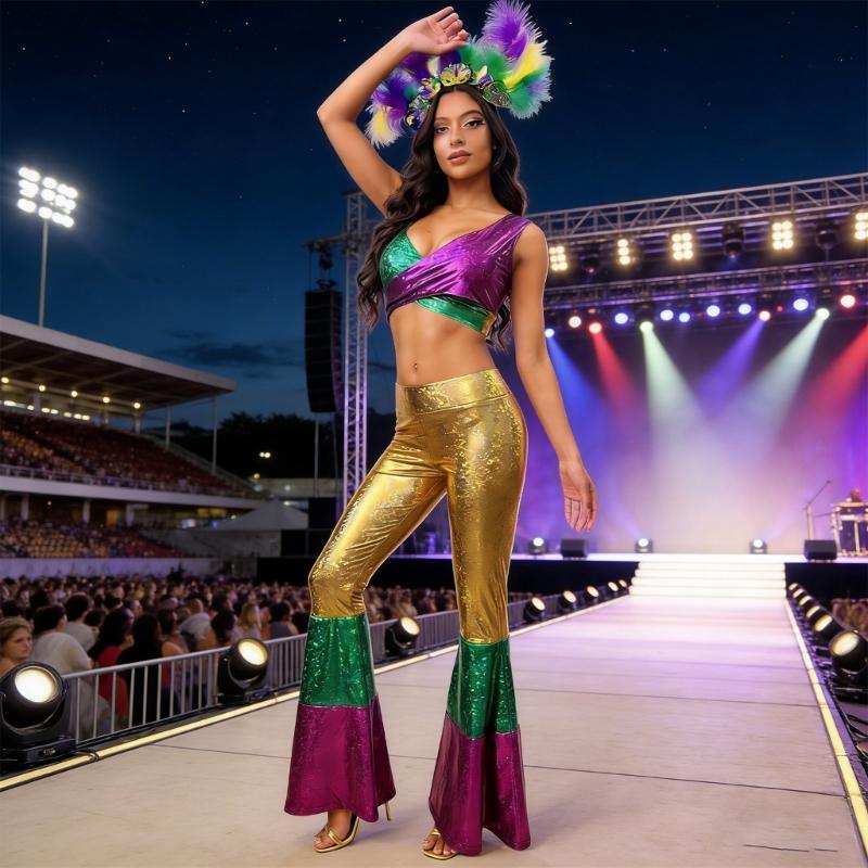 Disco Party Costume Set With Fashion Polyester Halloween Dance Costume And Matching Headpiece For Women