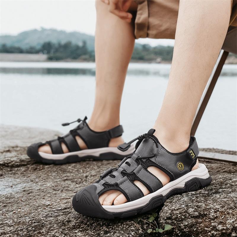 

Men s Leather Sandals Outdoor Beach Sandals 46 сірий колір