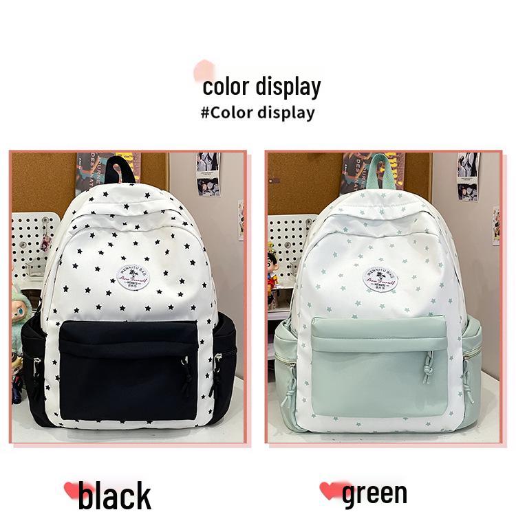 Star Polka Dot Colorblock Backpack - Versatile, Large Capacity Schoolbag for Students