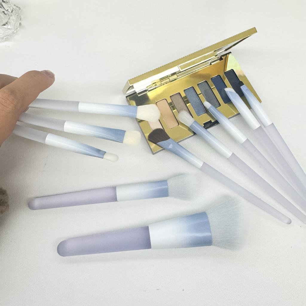 Blue Transparent Handle Makeup Brush Set Gradient Ferrule Soft Synthetic Hair Full Face Cosmetic Brushes for Powder Eyeshadow