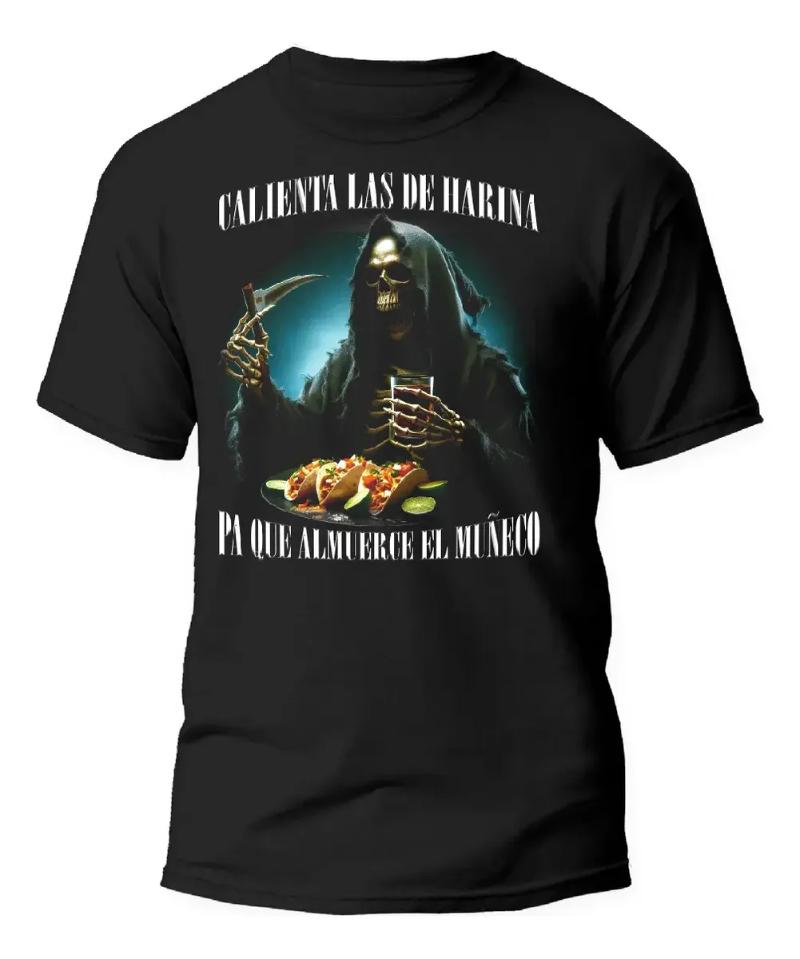 Unisexs Cotton Tshirt Mexican Death God Eating Tacos Graphic Short Sleeve Casual Tops 2026 New