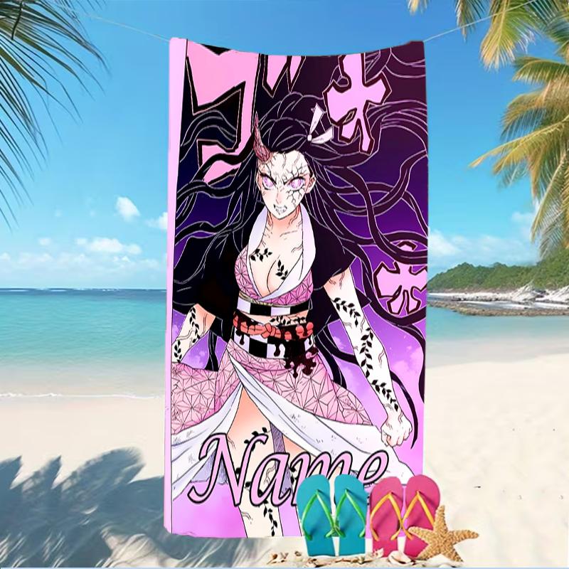 Customizable personalized beach towels Demon Slayer Nezuko themed designs.Suitable for the beach, yoga, sports;ideal as beach accessories