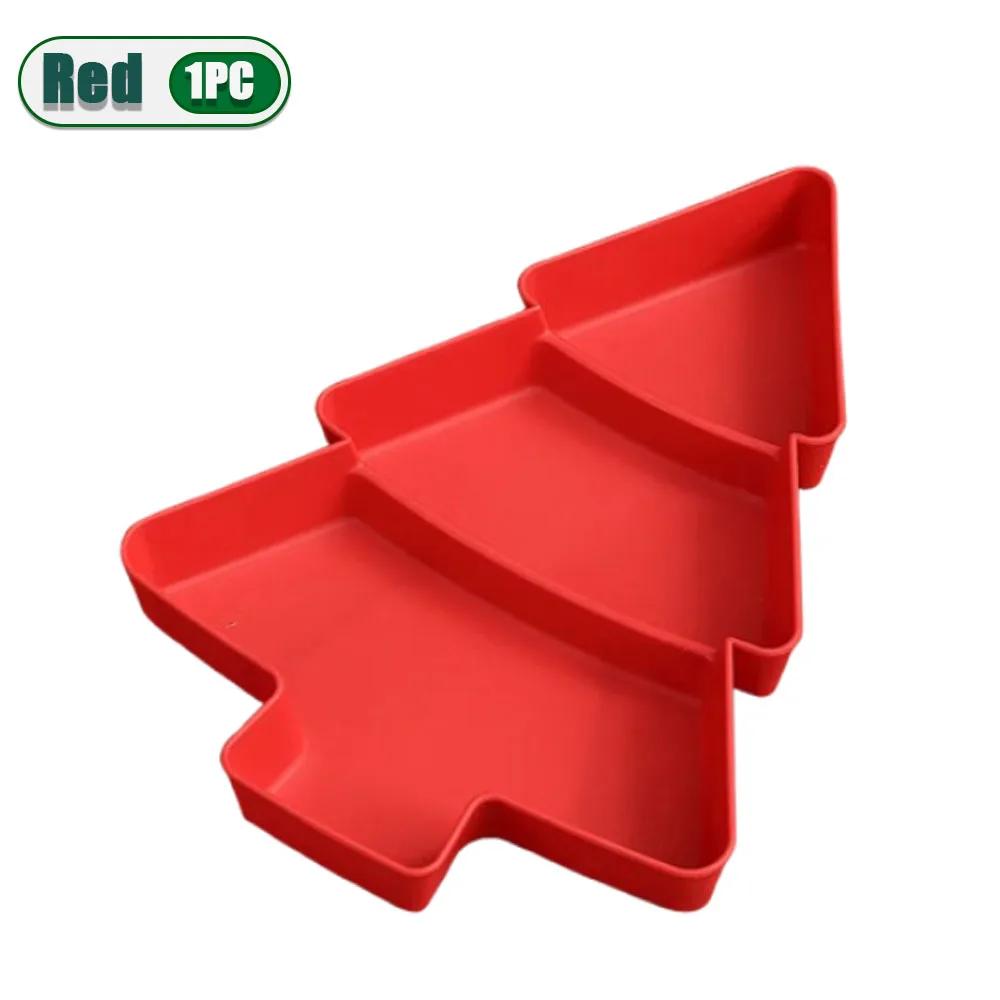 1-10PCS Holiday Christmas Plastic Snack Plates Candy Fruit Divided Trays Tree Shape INS Style Home Table Party Decor Supplies