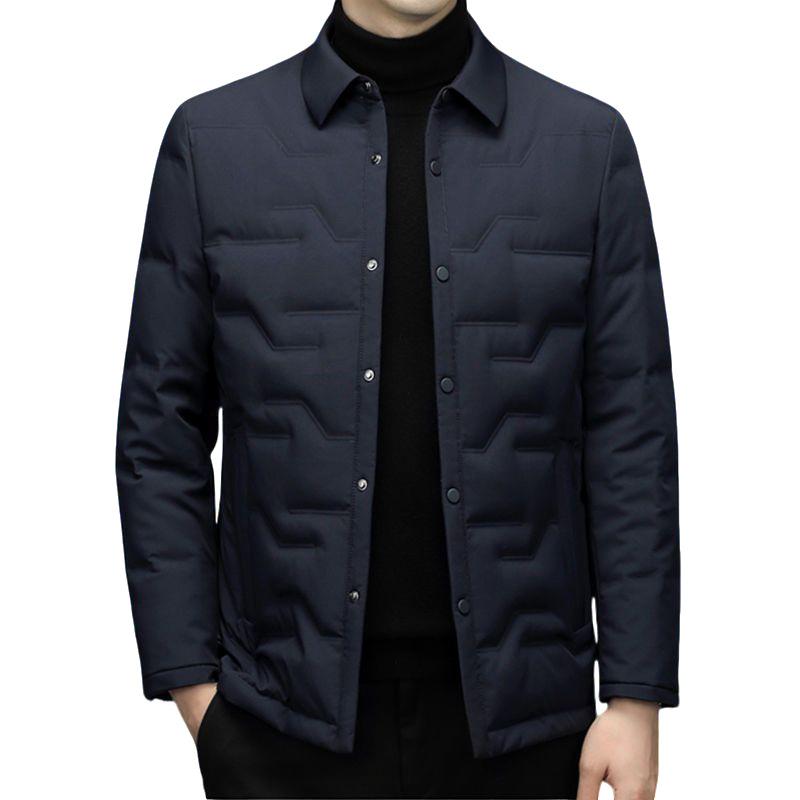 Men's Quilted Puffer Jacket Lapel Collar Single Breasted Casual Winter Coat