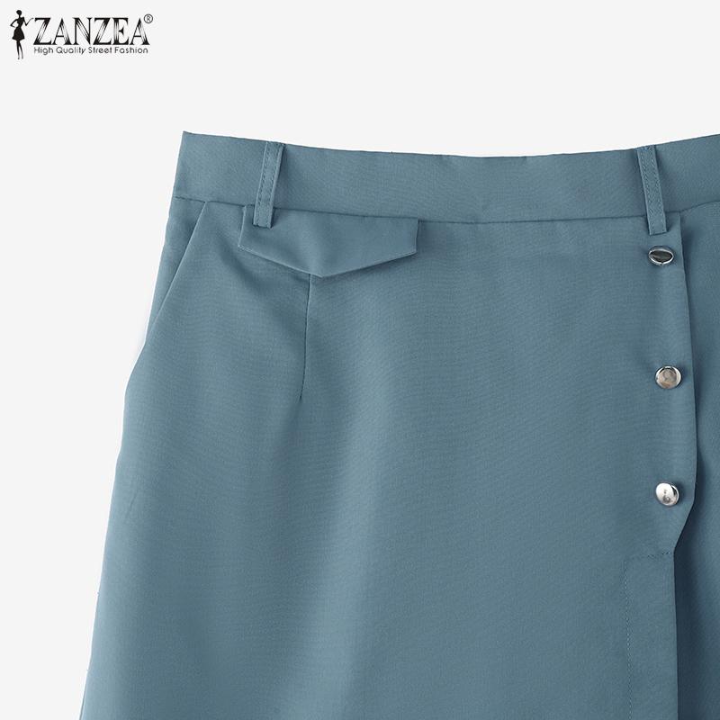 ZANZEA Damen Lässige Elastische Taille Einfarbig Weite Caprihosen