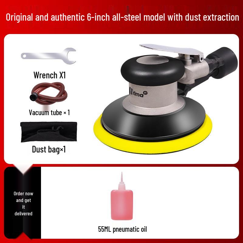 Taiwan Industrial-Grade Pneumatic Grinder with Dust Extraction and Round Sandpaper.