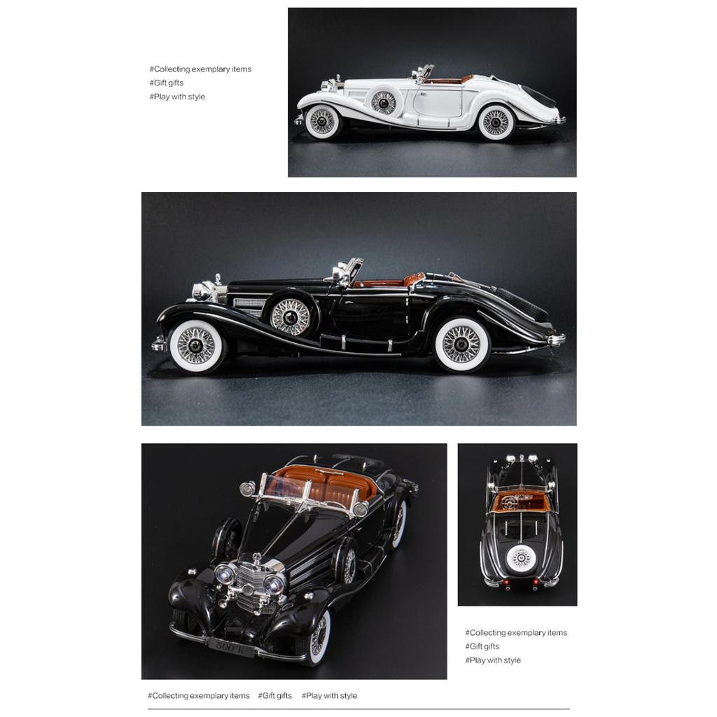 1/18 Benz Retro Car 500K Alloy Car Model, Simulated Sound and Light Vintage Car Children's Toys, Boys Gift Collection Ornaments