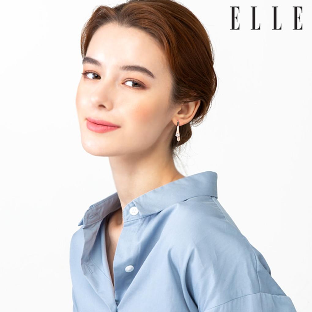 14K Cubic Tie One-Touch Earrings (Gold Pin) ELGPEE346