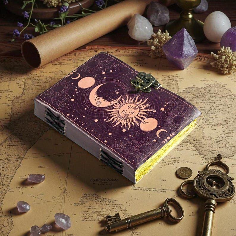 Sun & Moon Leather Journal: Vintage Spell Book of Shadows Grimoire