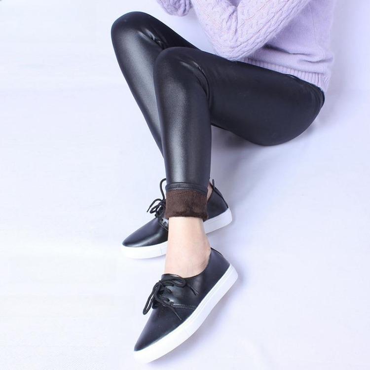 Pantalones de Cuero Sintético para Mujer de Invierno Cálidos Engrosados Tallas Grandes Leggings Delgados de Terciopelo Moda
