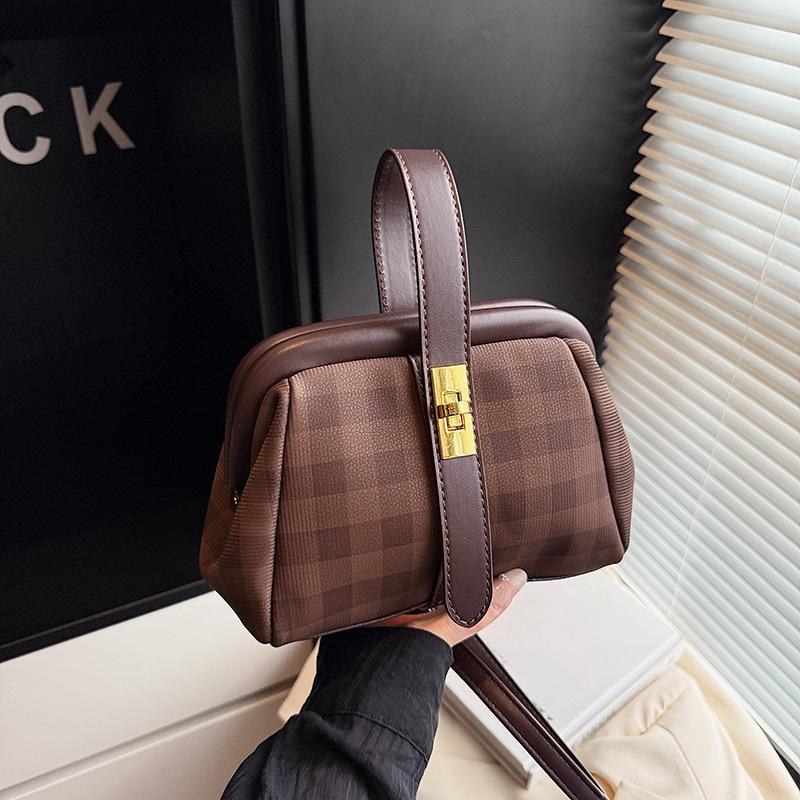 Retro Simple Handbag Women's Small Bag 2025 New Plaid Clip Bag Versatile Messenger Doctor Bag
