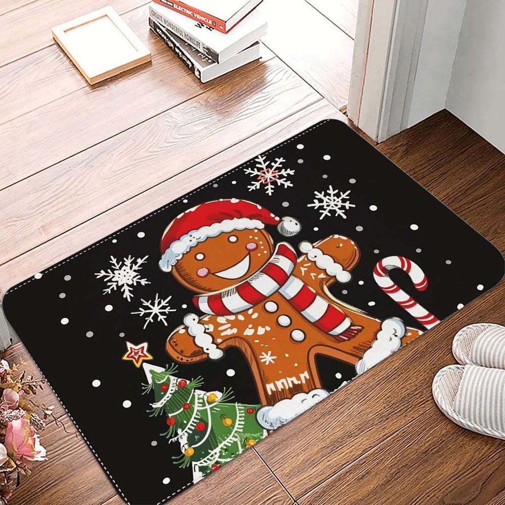 Christmas Gingerbread Man Print Doormat Non-Slip Rugs Carpet Indoor Outdoor Floor Mat Living Room Bedroom Bath Kitchen Rug