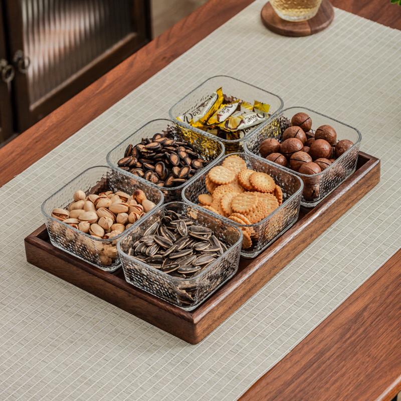 New Chinese Style Walnut Wood & Glass Serving Tray